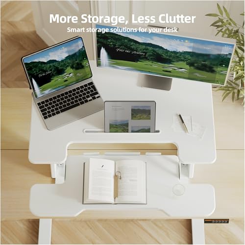 Claiks Standing Desk Converter 36In Height Adjustable Sit Stand Riser White | 5.9-17.3 inch height range, 33 lbs desktop capacity, ergonomic Z-lift structure, smooth pneumatic lift - color: White, size: 36 inch