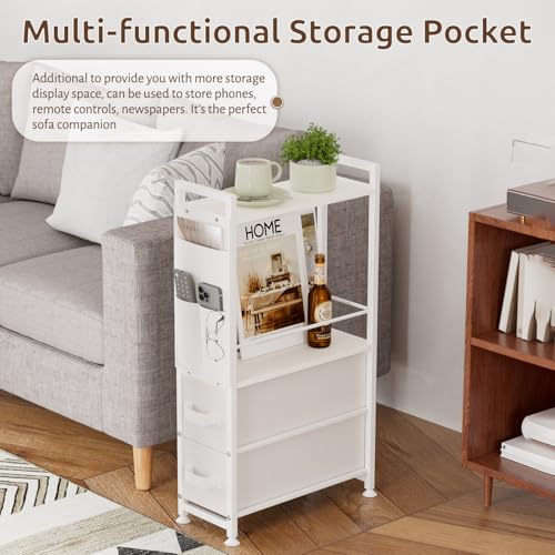 Oppro 2 Drawer Small Narrow Side End Table, Slim Nightstand with Wheels - color: White, size: 2 Drawers