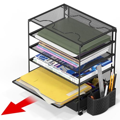 Simple Houseware 5-Tier Desk File Organizer w/Drawer & Pen Holder, Black