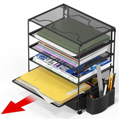 Simple Houseware 5-Tier Desk File Organizer w/Drawer & Pen Holder, Black