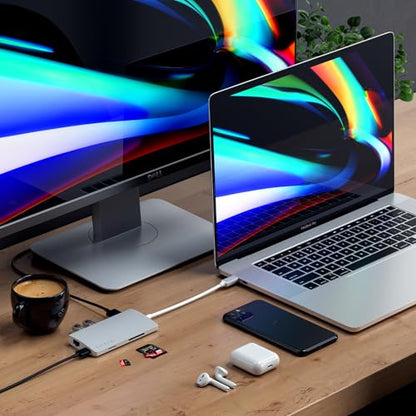 Satechi 8-in-1 USB-C Hub V2, 115W PD Charging, 4K HDMI, Ethernet, Silver | 4K HDMI, 3 USB-A, Ethernet, Micro/SD Card Readers, for MacBook Air/Pro/Neo, iPad Air/Pro, Windows - color: Silver, size: V2