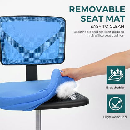 DUMOS Armless Desk Chairs, Small Home Office Mesh Chairs | Ergonomic Adjustable Mid Back, Swivel Rolling Task, Computer Work Vanity Small Spaces, Blue - color: Blue, size: 1pc