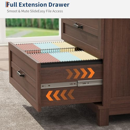 Garvee 2 Drawer Farmhouse Lateral File Cabinet for Home Office, Deep Filing Drawers Fit Legal Letter & A4 Hanging Files, Wide Storage Cabinet with Heavy-Duty Frame & Spacious Top, Retro Brown