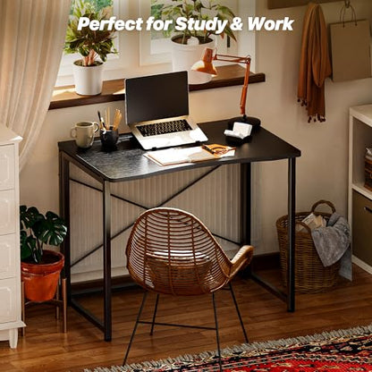 Huuger Folding Desk for Small Spaces, 31.5 Inch Foldable Computer Table - color: Black, size: 18.9"D X 31.5"W