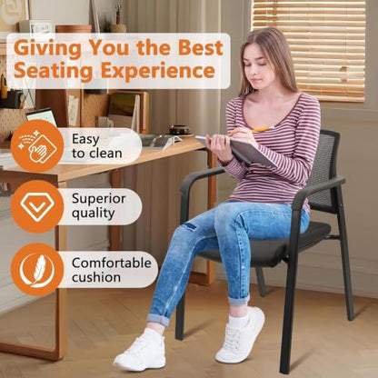 CLATINA Mesh Back Stacking Guest Chairs Leather,Stackable Waiting Room Arm Chair with PVC Upholstered for Office Reception Hospital Lobbies Schools Conference Medical Meeting Churches Black - size: 1 Pack
