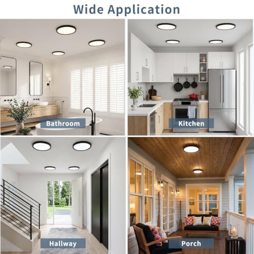 4 Pack 7.1 inch LED Flush Mount Ceiling Light, 5CCT&15W(Black) | 1500Lm,0.67 Ultra Thin, Low Profile,Round Ceiling Light Fixture for Living Room,Bedroom, Kitchen, Closet, Hallway,Hallway - color: Black, size: 7.1"-4pack