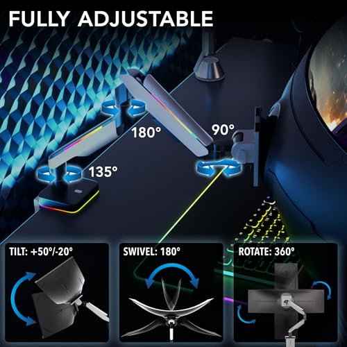 Mount-It! Heavy-Duty Ultrawide Monitor Arm up to 49”, 44 lb Capacity, Desk Mount for Curved & Widescreen Monitors, Compatible with Samsung Odyssey G9, Gas Spring, RGB Lighting, VESA 75x75 & 100x100