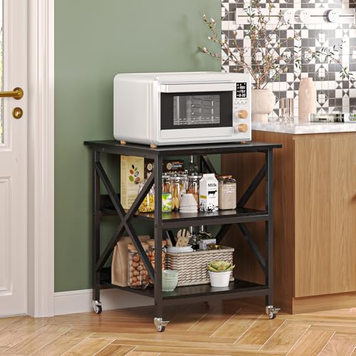 VENNQD 23.6 x 23.6 x 30.3 Inches Printer Stand, Large Printer Table with Adjustable Middle Shelf, Rolling Printer Cart with Wheels, 3 Tier Printer Table for Home Office Living Room Scanner Fax, Black - color: Black