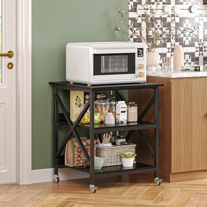 VENNQD 23.6 x 23.6 x 30.3 Inches Printer Stand, Large Printer Table with Adjustable Middle Shelf, Rolling Printer Cart with Wheels, 3 Tier Printer Table for Home Office Living Room Scanner Fax, Black - color: Black