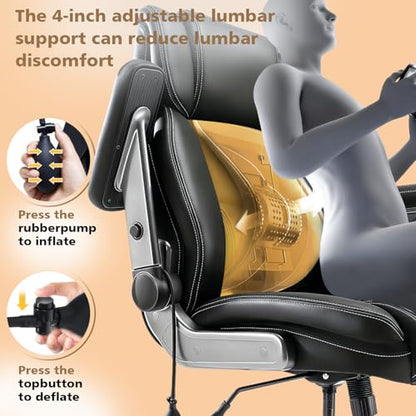 650LBS Large Heavy Duty Executive Office Chair with 5D Flip Arms and Pocket Spring Cushion, Ergonomic Big and Tall Desk Chair with Lumbar Support,High Back PU Leather Computer Chair - color: Pu Leather-black