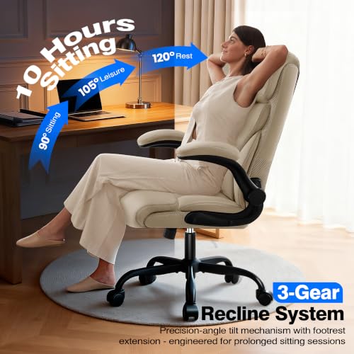 AreShark Office Chair - Executive High Back Breathable Comfy Desk Chair with Lumbar Support - Ergonomic Leather Rolling Swivel Computer Chair with Rock Function for Working Studying Gaming Relaxing - color: Khaki