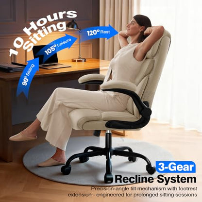 AreShark Office Chair - Executive High Back Breathable Comfy Desk Chair with Lumbar Support - Ergonomic Leather Rolling Swivel Computer Chair with Rock Function for Working Studying Gaming Relaxing - color: Khaki