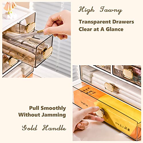 Desktop Storage Drawers, Stackable Countertop Organizer with Drawers - color: 1 Middle & 2 Small Drawers, White