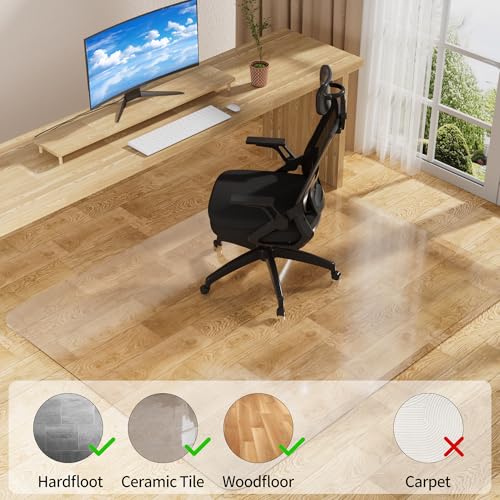 Clear Office Chair Mat for Hard Floors, Plastic Floor Protector for Chairs - size: 48" x 60"