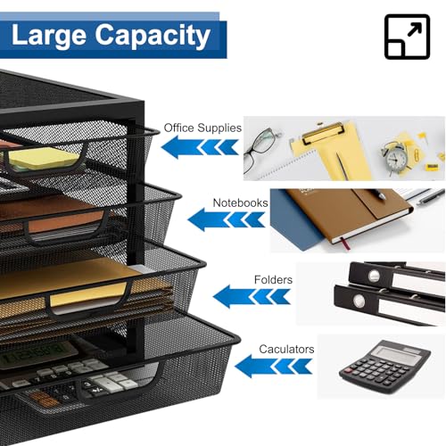 Natwind Mesh Desk Organizer with 4 Tier Sliding Drawers,Black | Paper Sorter, Multi-Functional Home Office Supplies Storage Tray for Letters, Documents,Mail, Files, Arts & Crafts Supplies - size: 4 drawers