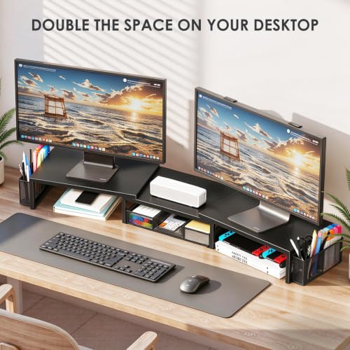 OPNICE Desk Organizers and Accessories, Dual Monitor Stand Riser - color: Matte Black