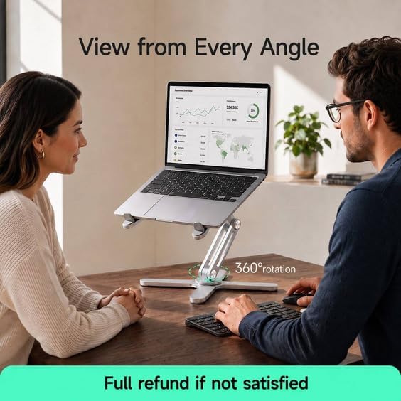 Model-X 3.0 Laptop Stand, Laptop Stand for Desk Adjustable Height, 360 Rotating Laptop Riser Aluminum Portable Foldable Computer Stand for MacBook Pro Air 10–17 inches