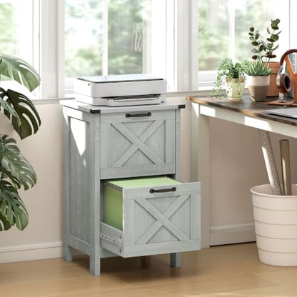 HOMCOM Vertical File Cabinet 2 Drawer Silent Slides, Distressed Light Gray - color: Distressed Light Gray