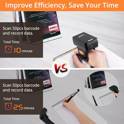 1D 2D Finger Barcode Scanner, Mini Wearable Ring 2.4G Wireless & USB Wired & Bluetooth Scanner, Portable Image QR Bar Code Reader PDF417 Data Matrix Screen Scan Compatible with iPad, Phone, PC