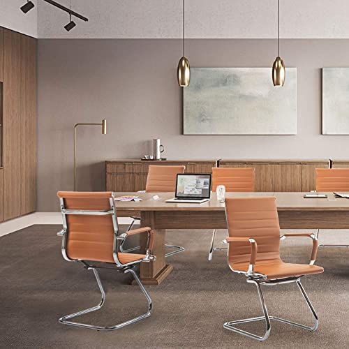 HNY 4-Pack PU Leather Office Guest Chairs - color: Cognac, size: 4 PCS