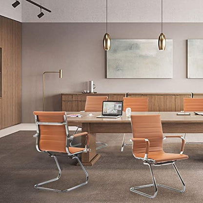 HNY 4-Pack PU Leather Office Guest Chairs - color: Cognac, size: 4 PCS