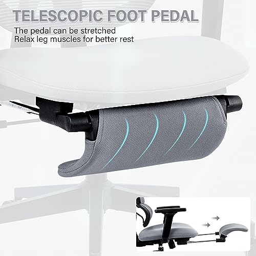 Ergonomic Mesh Office Chair with Retractable Footrest - High Back Computer Chair, Lumbar Support, Adjustable Armrest and Headrest, Durable Base - Multifunctional Home Office Desk Chair for Adults - color: Dark Grey
