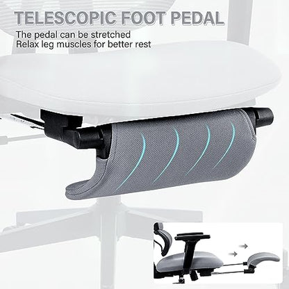 Ergonomic Mesh Office Chair with Retractable Footrest - High Back Computer Chair, Lumbar Support, Adjustable Armrest and Headrest, Durable Base - Multifunctional Home Office Desk Chair for Adults - color: Dark Grey