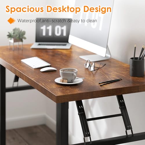 Need Office Computer Desk 54.3 Inch Sturdy Folding Laptop Table Retro | Black Frame Writing Gaming Work Table/Foldable Home Office Desk/Sewing Table, No Assembly Required - color: Rustic Brown & Black Frame, size: 54.3inch