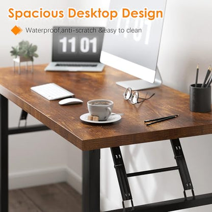 Need Office Computer Desk 54.3 Inch Sturdy Folding Laptop Table Retro | Black Frame Writing Gaming Work Table/Foldable Home Office Desk/Sewing Table, No Assembly Required - color: Rustic Brown & Black Frame, size: 54.3inch