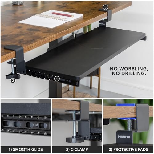 Mount-It! Keyboard Tray Under Desk, 30" (36" Including Clamps) Extra-Wide Pull Out Drawer, No-Drill C-Clamp Mount, Fits Desks 0"–1.77" Thick, Holds 11 lbs, Black - size: 30" x 11"