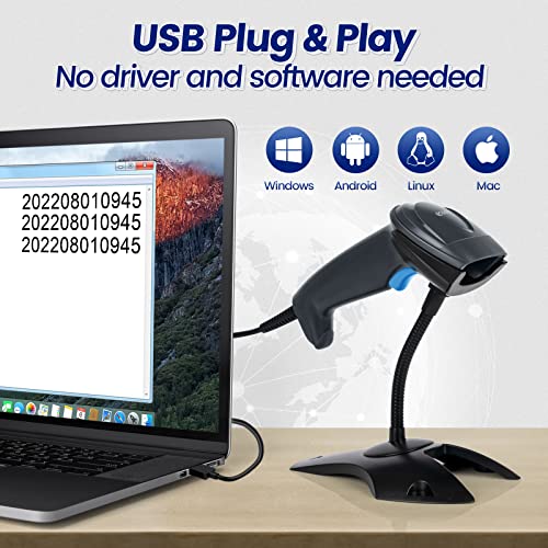 OBZ 1D 2D Barcode Scanner with Stand USB Wired Handheld Code Scanner Reader - style: USB handheld Scanner with Stand