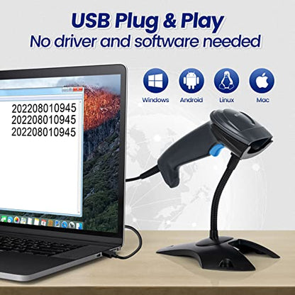 OBZ 1D 2D Barcode Scanner with Stand USB Wired Handheld Code Scanner Reader - style: USB handheld Scanner with Stand