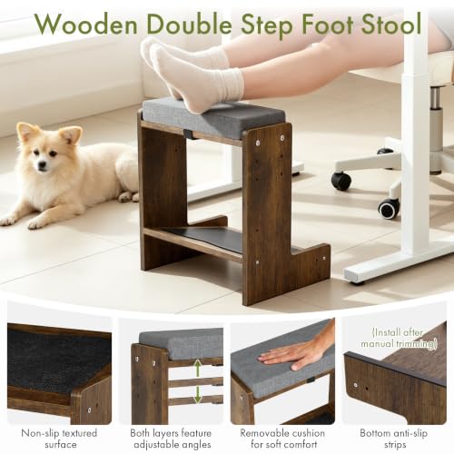 Adjustable Double Step Foot Rest Under Desk - size: Double Layer-With Cushion