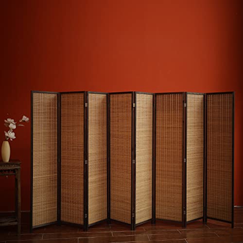 Furnnylane 8 Panel Bamboo Room Divider - Natural Brown 5.6 ft Tall Folding Privacy Screen, Freestanding Partition Wall for Room Separation (67" H x 122.8" W) - color: Brown, size: 8 Panel