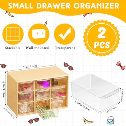Wenqik 2 Pcs Mini Storage Drawers with 9 Clear Drawers,Yellow - color: Yellow