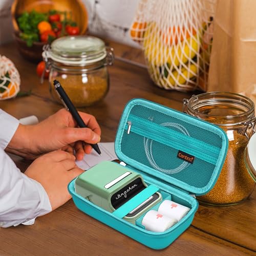 Canboc Carrying Case for NIIMBOT B21 Label Maker, Turquoise (Case Only) | Portable Bluetooth Thermal Label Printer Bag with Removable Shoulder Strap, Mesh Pocket fit Printer Labels, USB Cable - color: Turquoise+Turquoise