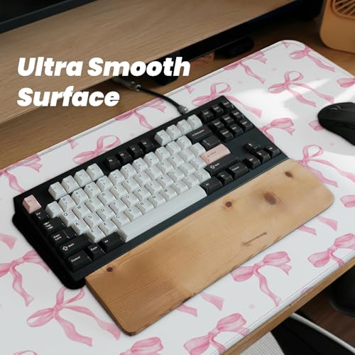 Large Computer Mouse Pad with Non-Slip Base for Desktop, Cute Gaming Mouse Mat with Stitched Edges, Long Extended Anime Mousepad for Laptop, 31.5 x 11.8 inches (Cute Ribbon Bow) - color: Cute Ribbon Bow