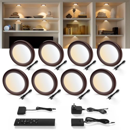 V4light LED Puck Lights, Smart Under Cabinet Lighting with Remote, 8 Pack - color: Brown, size: 8 Pack