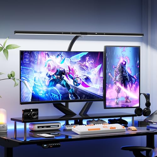 deeloop 80cm Ultra-Long LED Desk Lamps,24W Bright Architect Desk Lamp for Home Office, Infinite Dimming Office Light with Memory Function, Tall Desk Light with Clamp for Reading Working Monitor - color: Black-31.5 inches