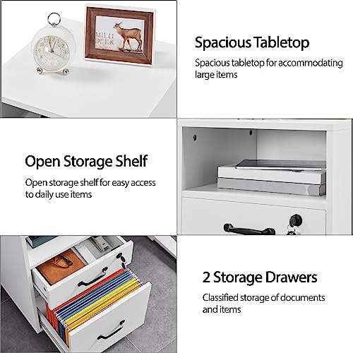 Topeakmart 2-Drawer File Cabinet with Lockable Wheels, White