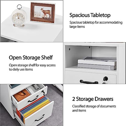 Topeakmart 2-Drawer File Cabinet with Lockable Wheels, White
