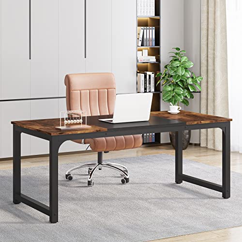 Tribesigns Modern Computer Desk, 63 x 31.5 inch Large Office Desk Computer Table Study Writing Desk Workstation for Home Office, Vintage Black Metal Frame - color: Vintage + Black, size: 63*31.5 inch