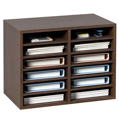 VEVOR Literature Organizers, 12 Compartments Office Mailbox with Adjustable Shelves, Wood Literature Sorter 20.4x12x16.1 inches for Office, Home, Classroom, Mailrooms Organization, EPA Certified Brown - color: Brown, size: 12 Compartments