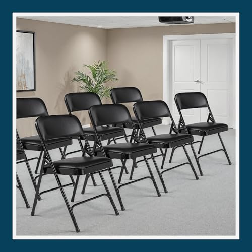 OEF Furnishings OEF1210 Vinyl Cushioned Folding Chairs with Steel Frame, Black, 4-Pack - color: Black