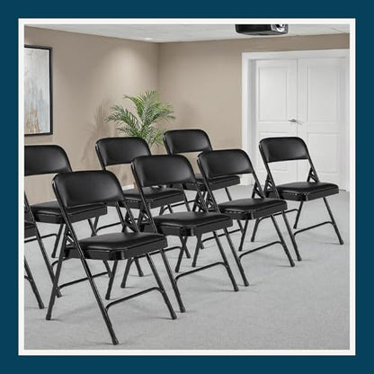 OEF Furnishings OEF1210 Vinyl Cushioned Folding Chairs with Steel Frame, Black, 4-Pack - color: Black