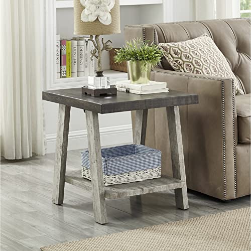 Roundhill Furniture Athens Contemporary Wood Shelf End Table, Weathered Walnut and Gray - color: Weathered Walnut and Gray