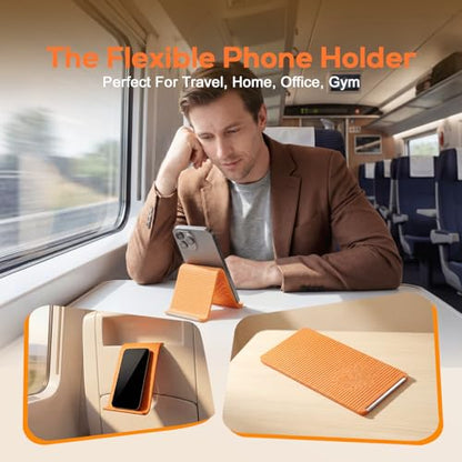 Flexible Silicone Aluminum Phone Stand,2026 New Anti-Slip Fexible Silicone Phone Holder,Folded into Any Shape Phone Holder for Tablet Laptop,Travel, Desk,Bed,Treadmill -2 Pcs - color: Black+Orange