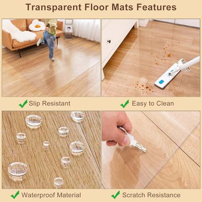 Clear Office Chair Mat for Hardwood Floor 12"x12" 14"x14" 16"x24" 24"x30" 26"x32" 36"x40" 48"x62" PVC Chair Mat 0.06" Thick Easy Rolling Desk Chair Mat for Hallway Living Room Doorways(24x59in) - size: 24x59in