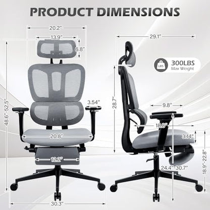 Ergonomic Office Chair with Footrest and Dynamic Lumbar Support, Grey - color: Dark Grey