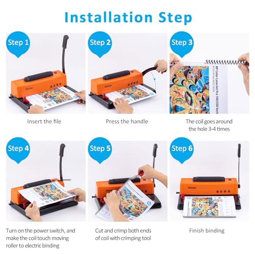 TIANSE Binding Machine, Spiral Coil Binder Machine, Manual Book Maker Punch Binder with Electric Coil Inserter,Suit for Letter Size / A4 / A5